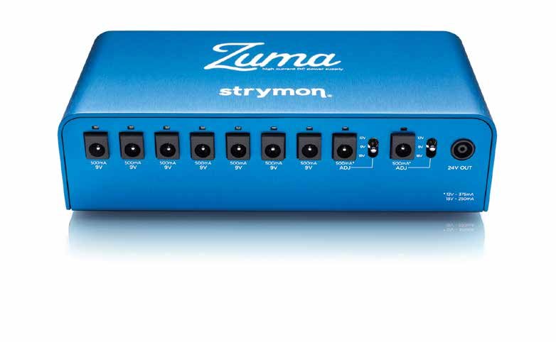 A blue anodised pedalboard power supply.