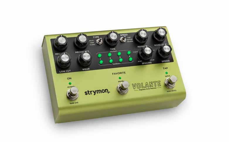 A pedal whose panel echoes a vintage tape echo.