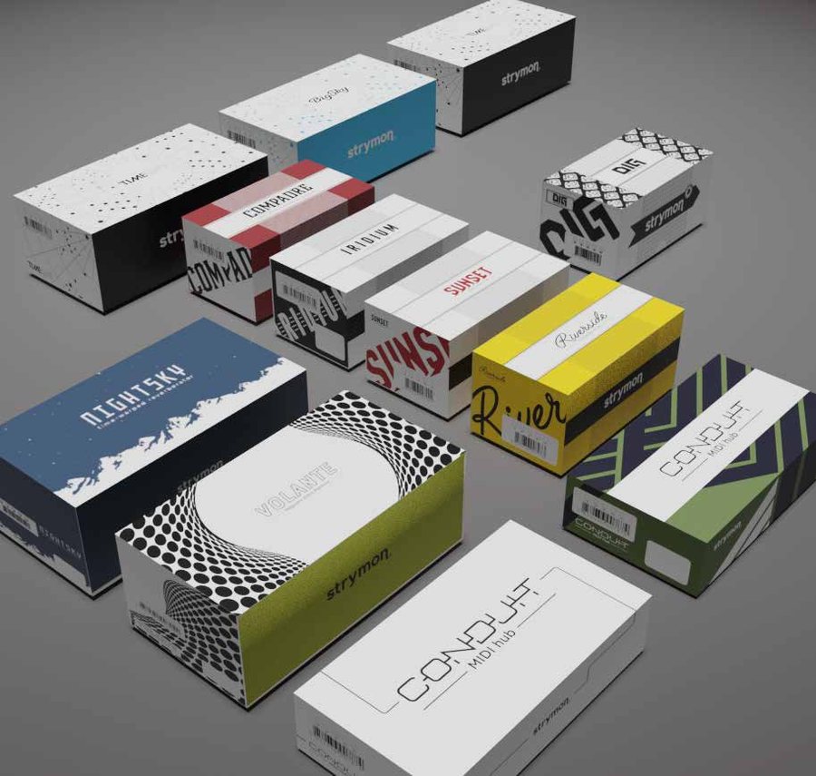 A set of printed product gift boxes.